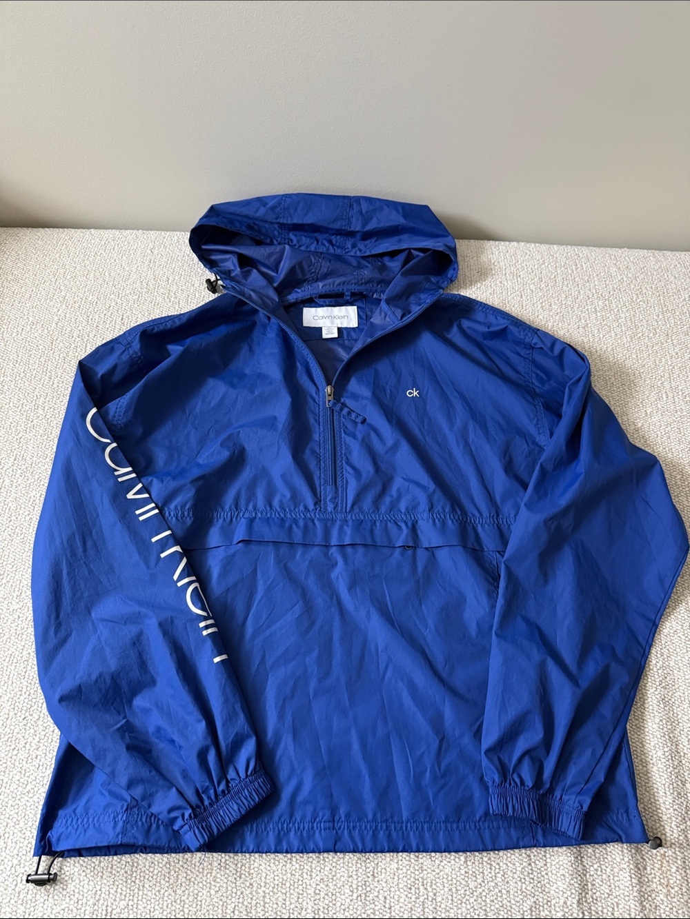 Calvin Klein Royal Blue Hooded Half-Zip Windbreaker